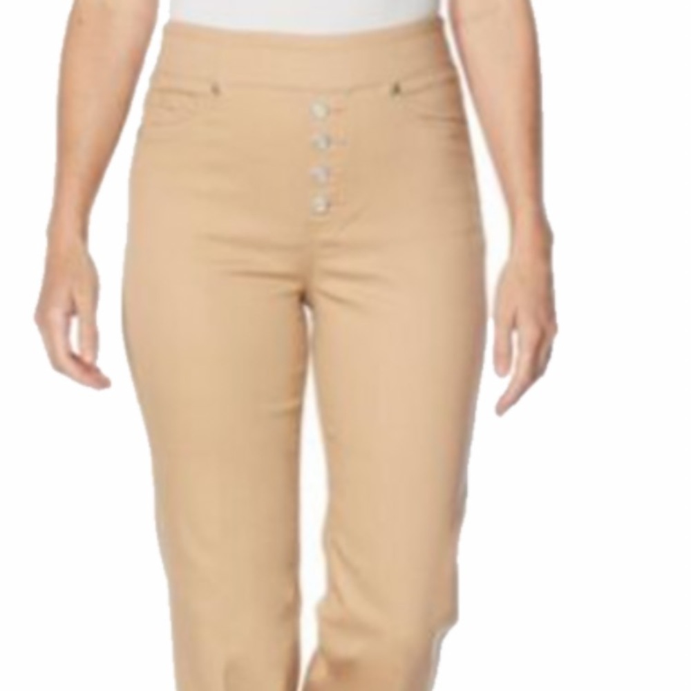 DG2 Stretch pull on Faux Button Front Wide-Leg Trouser Jeans Petite Large Tan - Picture 11 of 11
